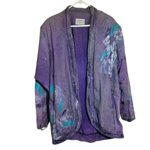 VINTAGE SUNDANCE 1980s Purple jacket coat Size Medium Denim Painted Oversize